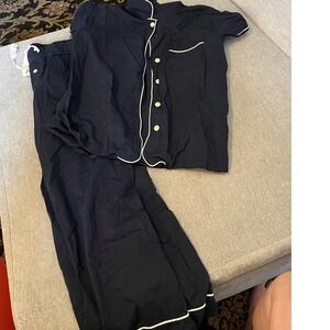 J. Crew Black Pajama Set with White Trim